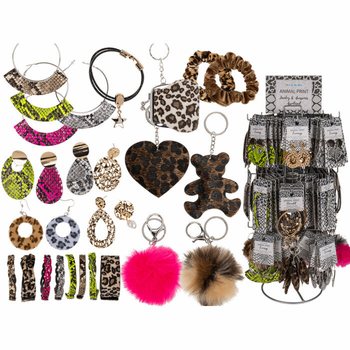**МЕГА ДЕШЕВО** ПОЛНЫЙ КРУТЯЩИЙСЯ СТЕНД С УКРАШЕНИЯМИ И АКСЕССУАРАМИ ANIMAL PRINT (180 шт.)