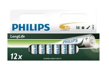 12x БАТАРЕЙКИ "PHILIPS - SUPER HEAVY DUTY" AA - LONGLIFE (12 шт. на Блистере)