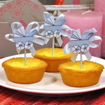 Топпер для капкейков на рождение ребенка - Голубая коляска (12 шт.)