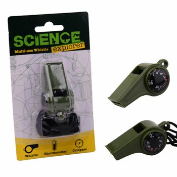 СВИСТОК ДЛЯ ВЫЖИВАНИЯ SCIENCE EXPLORER С КОМПАСОМ И ТЕРМОМЕТРОМ НА КАРТЕ (24 шт.)