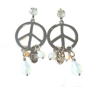 Серебряные Серьги Peace с Белым Кристаллом (1 шт.)