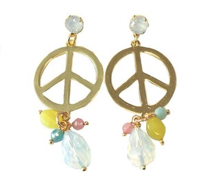 Серьги в Стиле Ибица Золотые Peace Белый Кристалл (1 шт.)