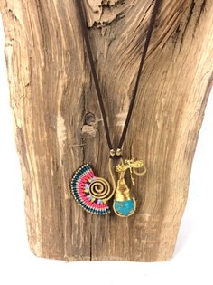 Ожерелье в стиле Ибица HANDMADE ORIGINALS с синим камнем Bluestone, Оранжево-Синее (1 шт.)