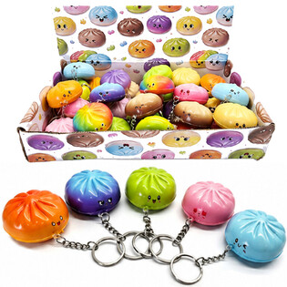 Хит продаж: брелоки-антистресс Squishy Dumplings - Микс цветов - В дисплее (24 шт.)